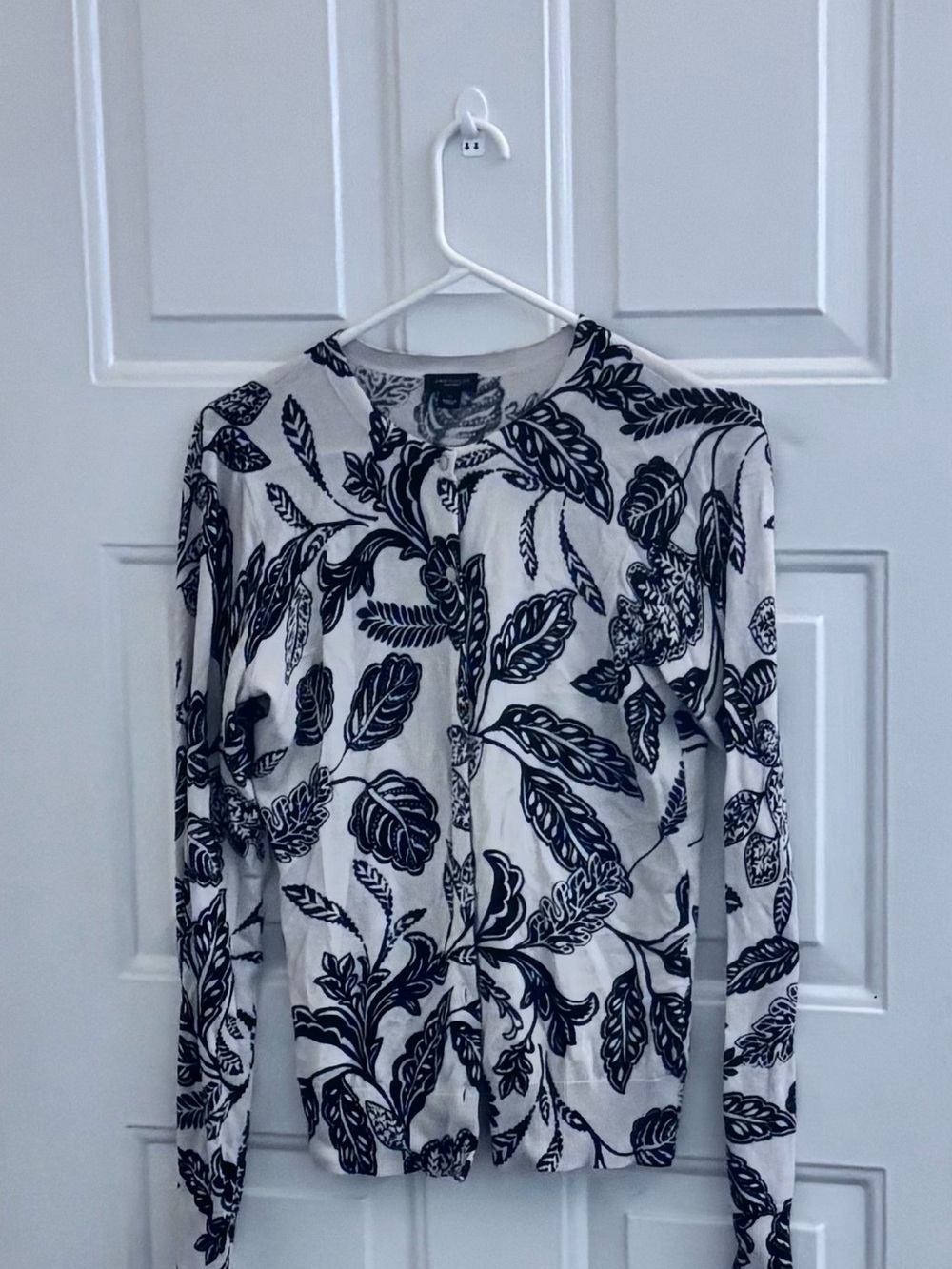 Ann Taylor Cream Cardigan with Black Botanical Pattern PRICE FIRM!